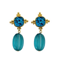Retro Blue Geometric Crystal Pendant Earrings