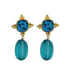 Retro Blue Geometric Crystal Pendant Earrings