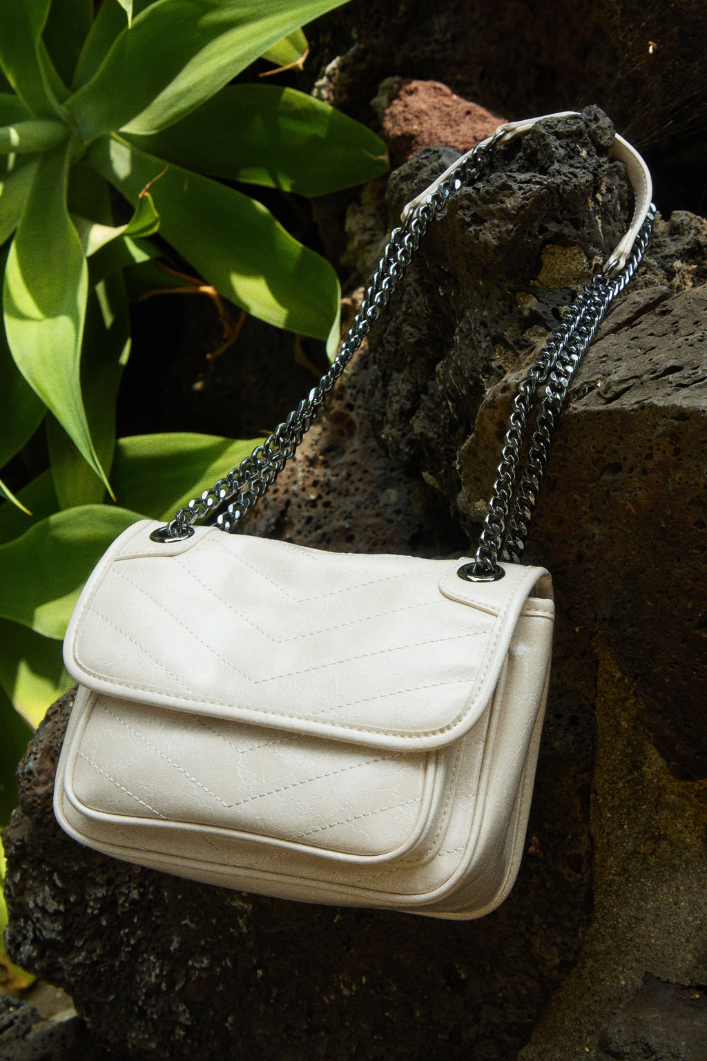 Alicia Quilted Flap Crossbody Bag - Ivory