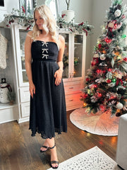 Giana Black Sparkle Bow Midi Dress