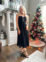 Giana Black Sparkle Bow Midi Dress